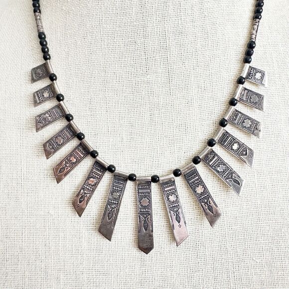 Vintage Tuareg Silver And Onyx African Celebra Necklace Agadez Berber Tribal 20” - Picture 1 of 16